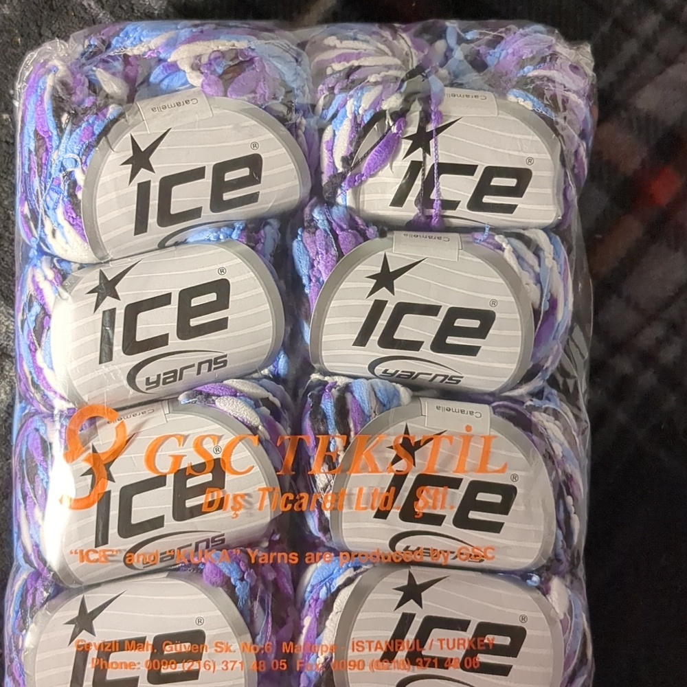 Ice Yarns Variegated Purple/Black/White Yarn Light 8 Skeins